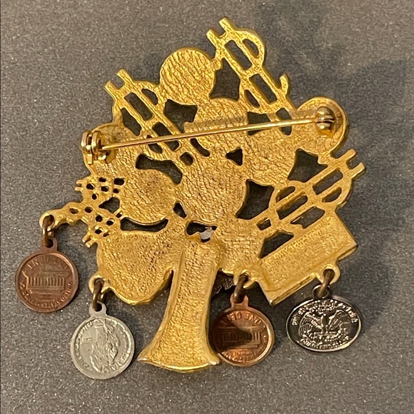 Vintage Gold-Tone Money Tree Dangling Charm Brooch - Picture 8 of 9